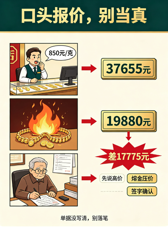 黄金回收口头报价不能信!老人卖金差 17775 元,这个教训一定要看