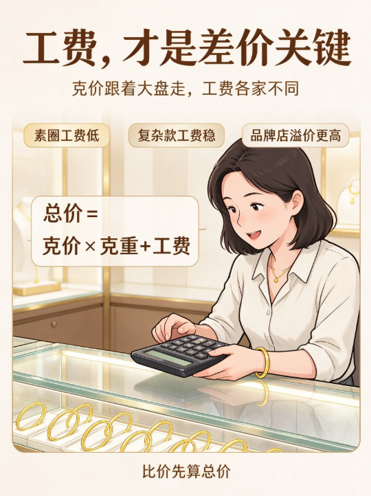金价走低水贝卷工费:素金镯免工费,跟金条同价