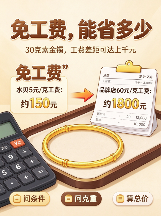 金价走低水贝卷工费:素金镯免工费,跟金条同价