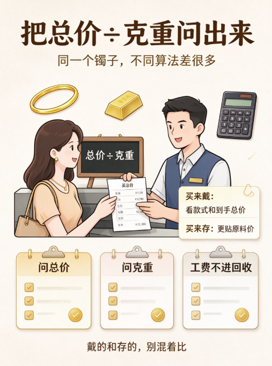 金价走低水贝卷工费:素金镯免工费,跟金条同价